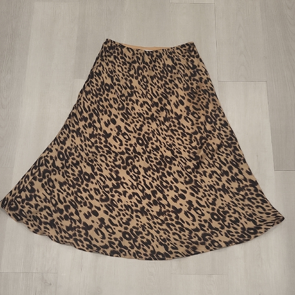 Tan and Brown A-Line Midi Skirt for Casual Night Out/ silk